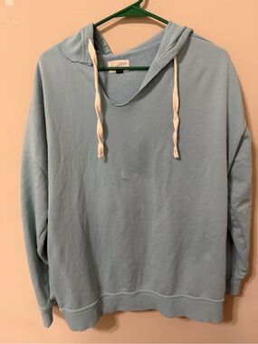 Universal Thread womens large raw neck Light Blue Hooded Pullover resortcore